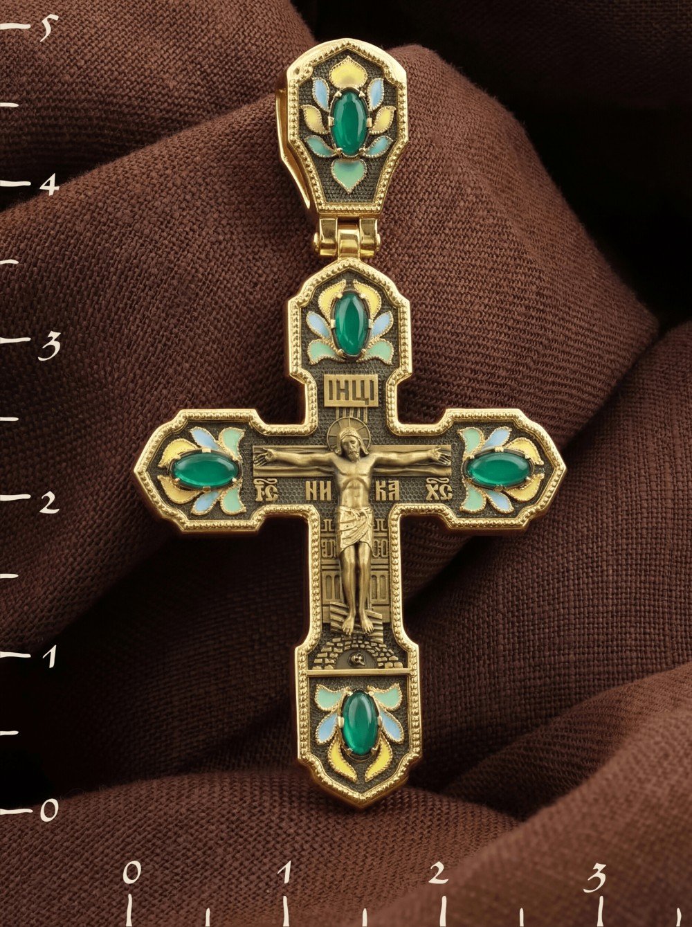 Крест из лимонного золота c эмаль и хризопразом