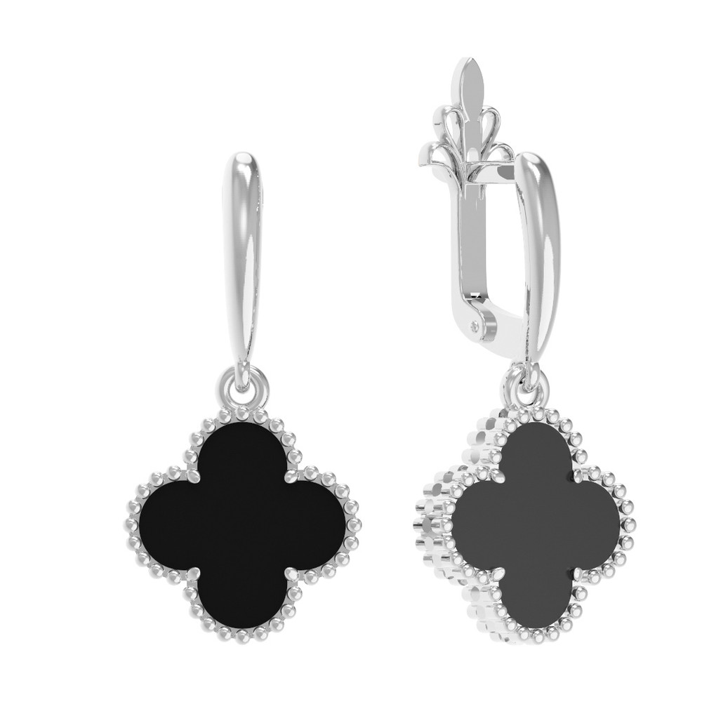 Серьги из белого золота c ониксом