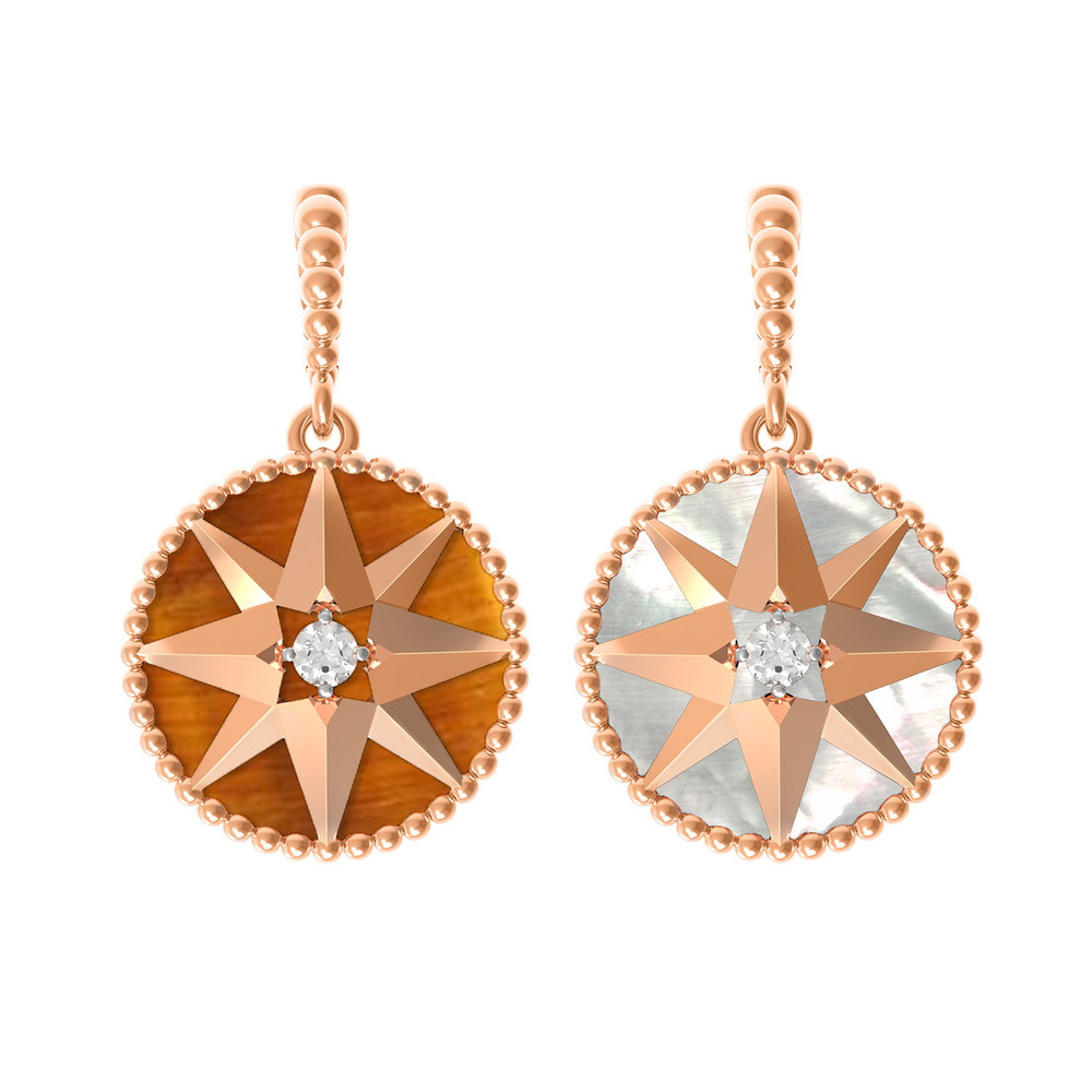 Подвеска из золота c фианитом, тигровым глазом и перламутром