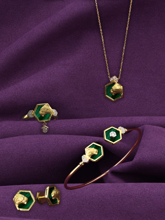 Колье из лимонного золота c бриллиантами и малахитом