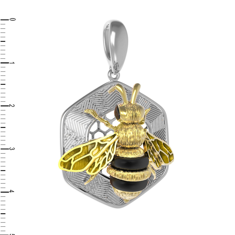 Подвеска из белого золота c эмаль , ониксом и эмалью