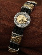 Браслет из серебра 925 пробы и золота 585 пробы c шёлковым шнурком