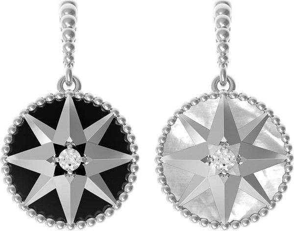 Подвеска из белого золота c фианитом, ониксом и перламутром