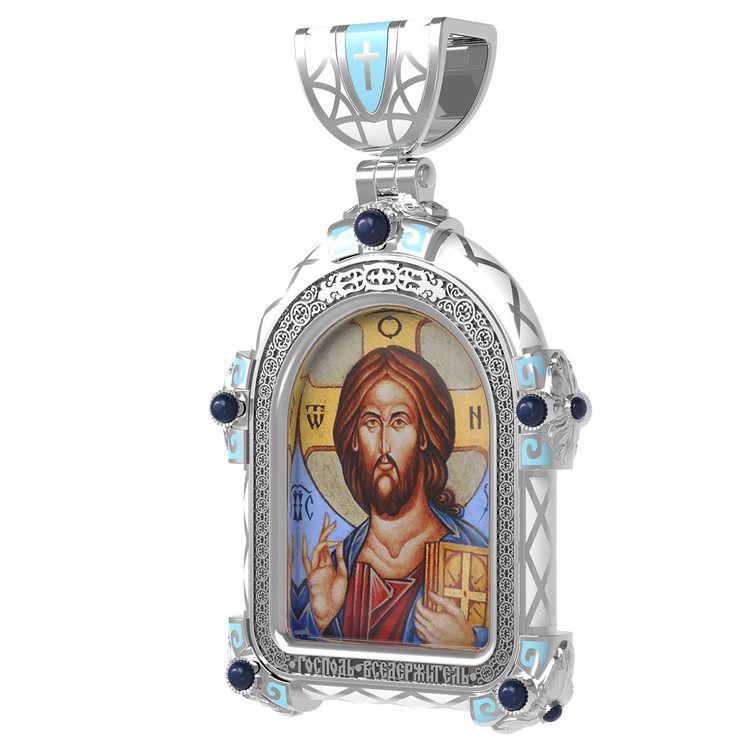 Образок из белого золота c эмаль , иконописью и темперой