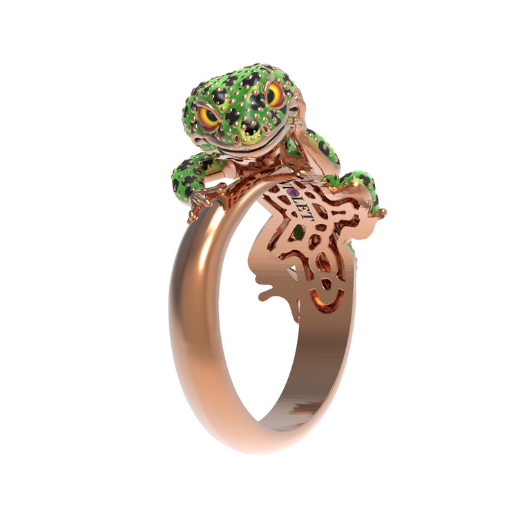 Кольцо из золота c эмаль и рубином