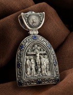 Образок из серебра 960 пробы c сапфиром
