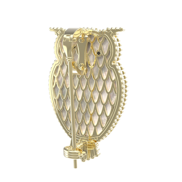 Брошь из лимонного золота c эмаль , ониксом и перламутром