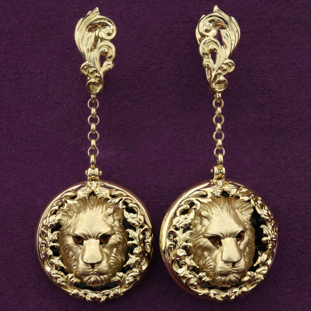 Серьги из лимонного золота c эмаль и ониксом