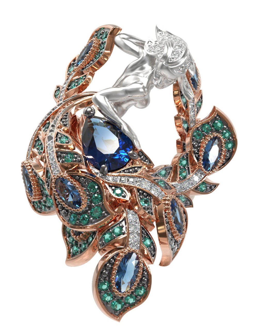 Кольцо из золота 585 пробы c фианитом и топазом London Blue