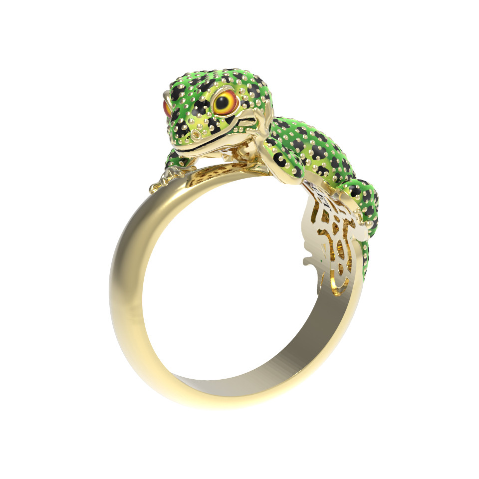 Кольцо из лимонного золота c эмаль и рубином