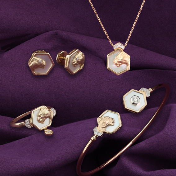 Колье из лимонного золота c бриллиантами и перламутром