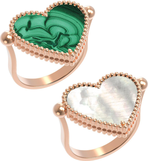 Кольцо из золота c малахитом и перламутром