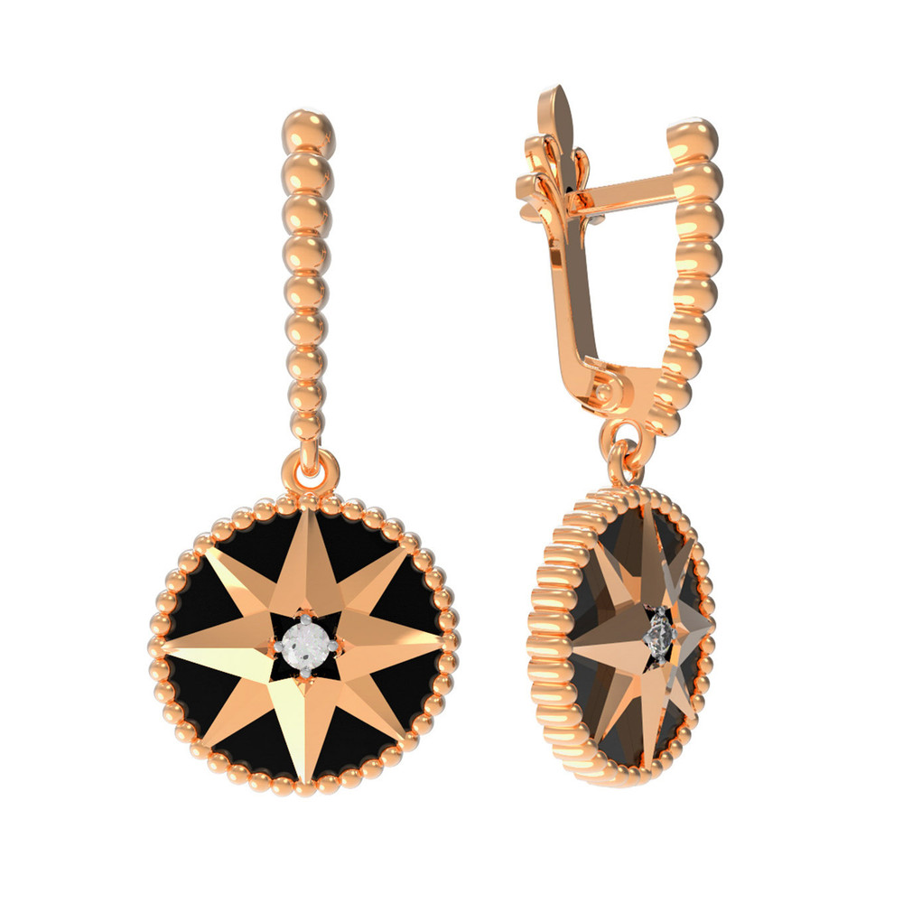 Серьги из золота c фианитом и ониксом