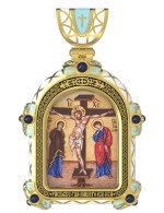 Образок из лимонного золота 585 пробы c эмалью и иконописью