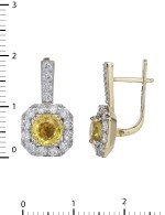 Серьги из лимонного золота 585 пробы c бриллиантами и сапфиром