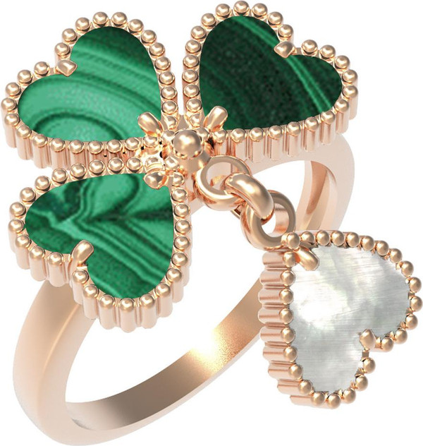 Кольцо из золота c малахитом и перламутром