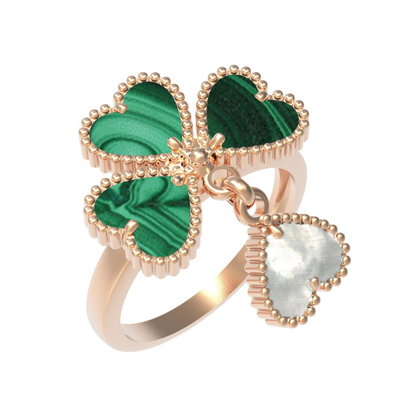 Кольцо из золота c малахитом и перламутром