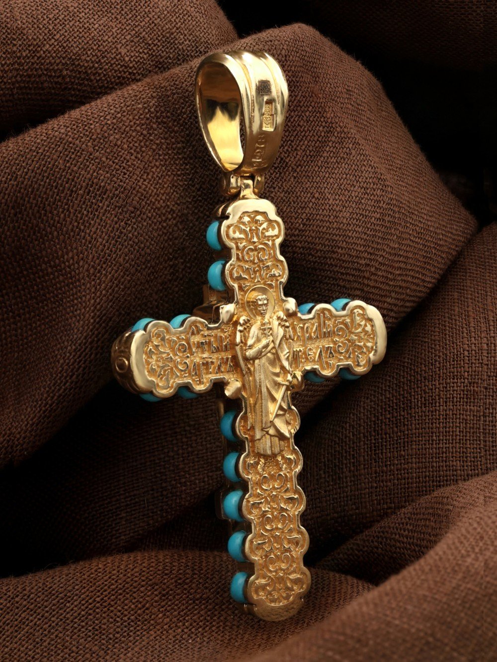 Крест из лимонного золота c бирюзой