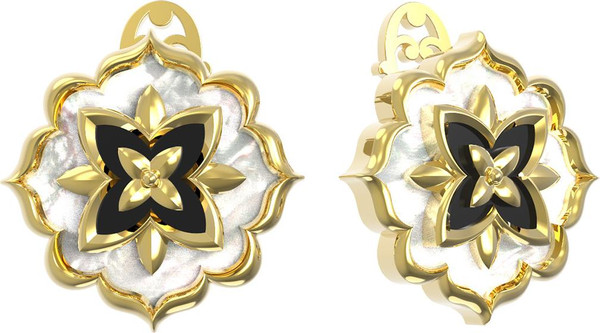 Серьги из лимонного золота c ониксом и перламутром