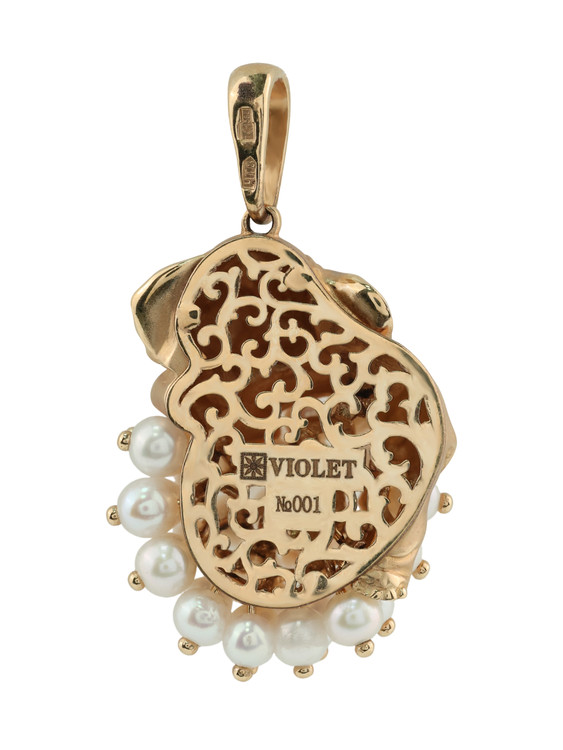 Подвеска из золота c эмаль и жемчугом