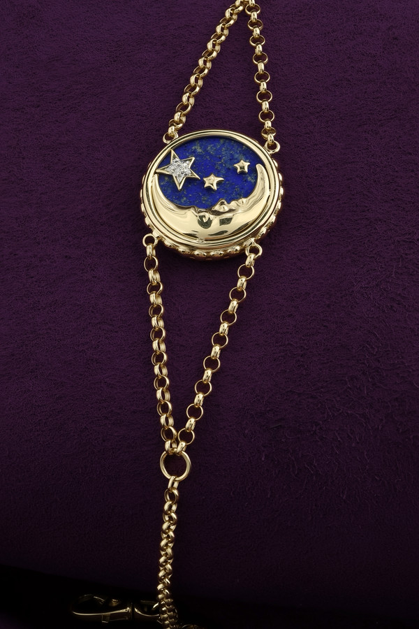 Браслет из лимонного золота c бриллиантами, лазуритом и перламутром