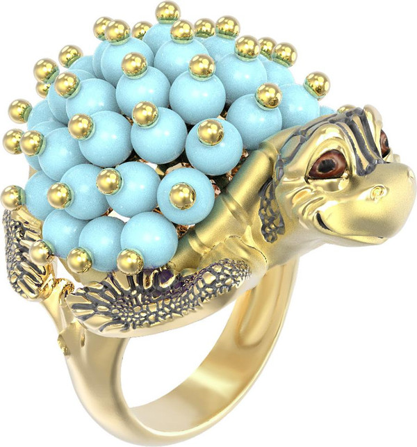 Кольцо из лимонного золота c эмаль и бирюзой