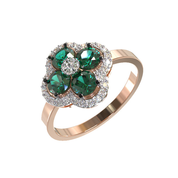 Кольцо из золота c бриллиантами и изумрудом