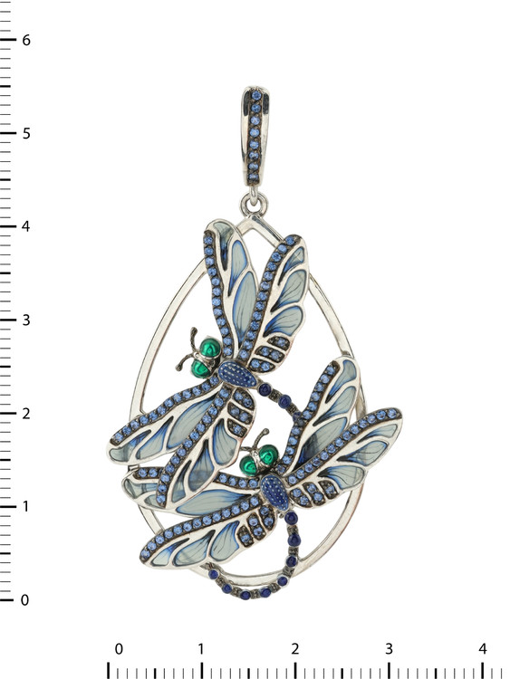 Подвеска из белого золота c сапфиром и эмалью