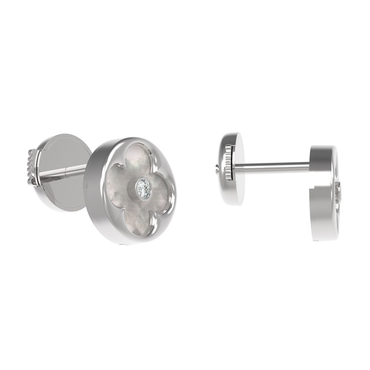 Серьги из белого золота c бриллиантами и перламутром