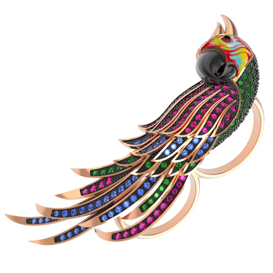 Кольцо из золота c эмаль и фианитом