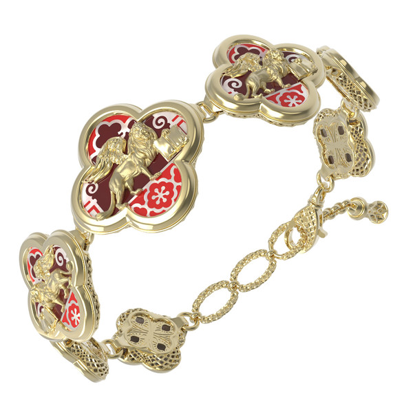 Браслет из лимонного золота c эмаль , жемчугом и перламутром