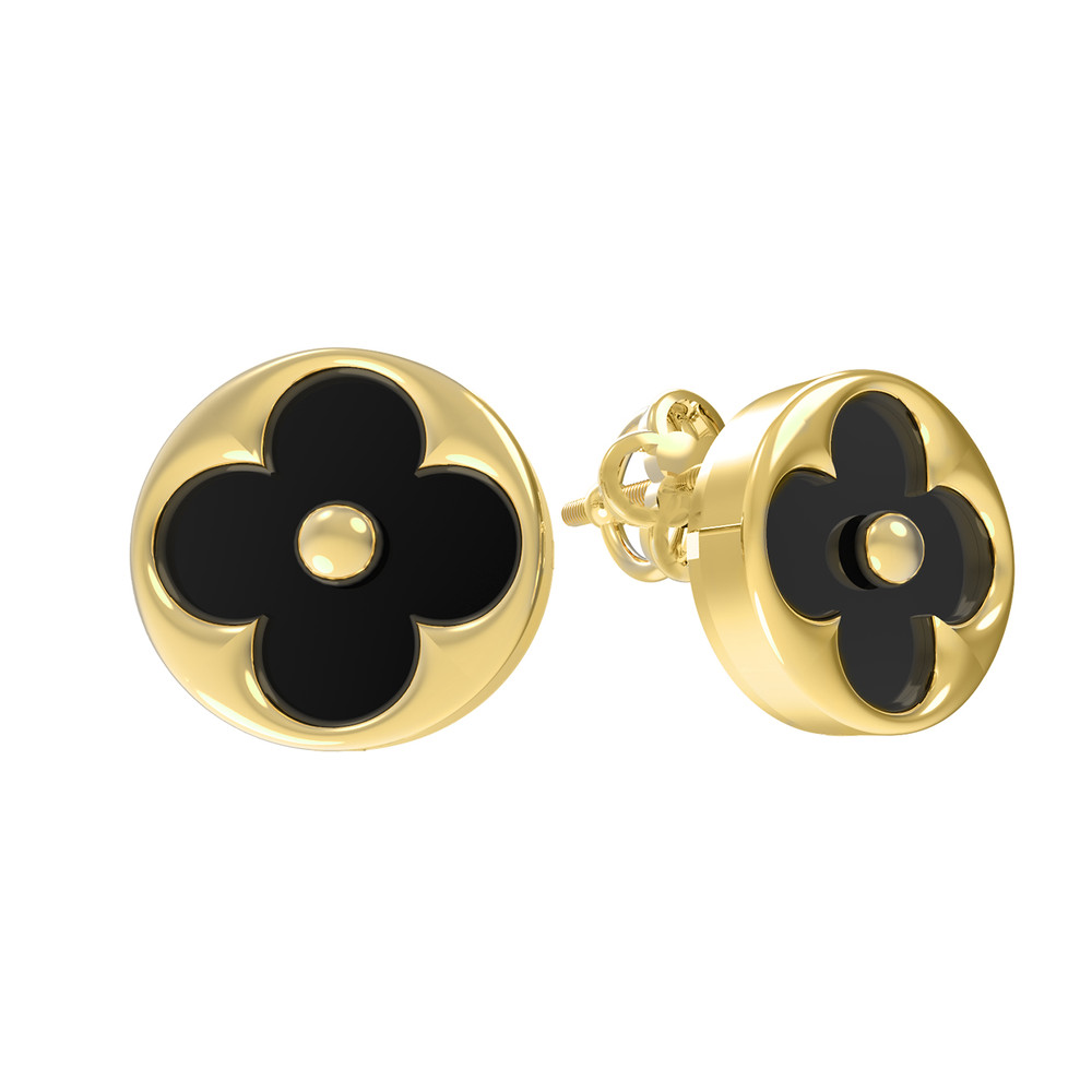 Серьги из лимонного золота c ониксом