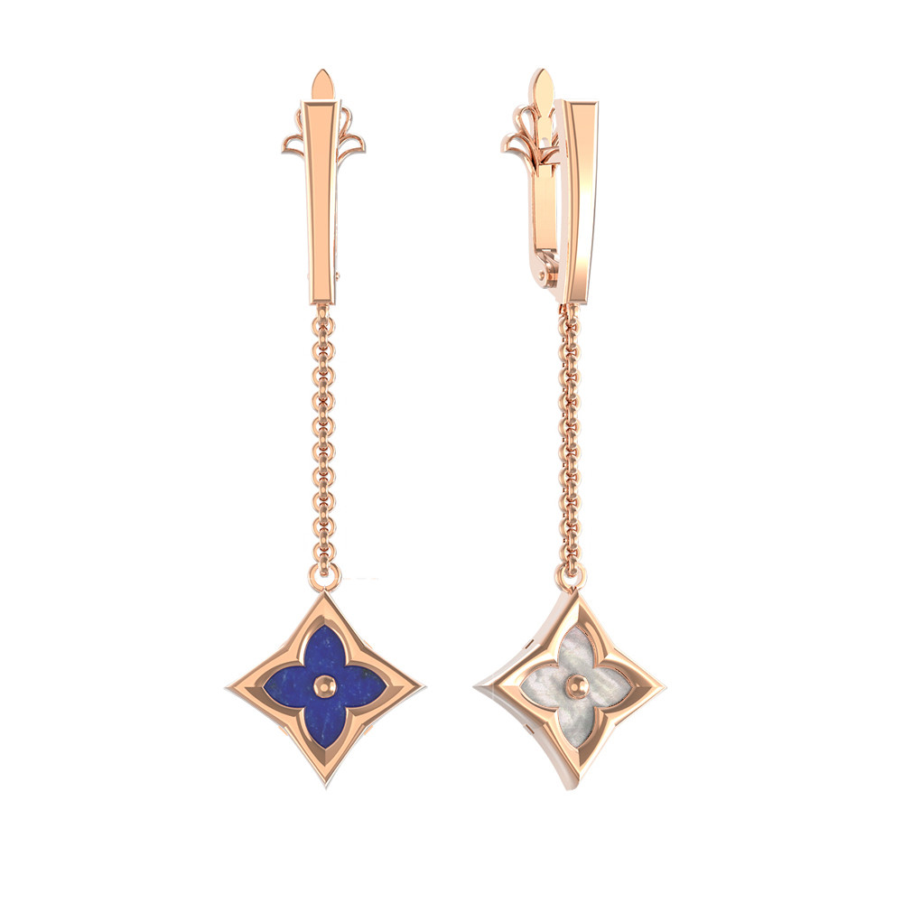 Серьги из золота c лазуритом и перламутром