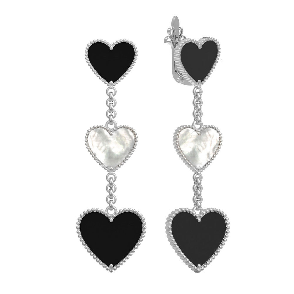 Серьги из белого золота c ониксом и перламутром