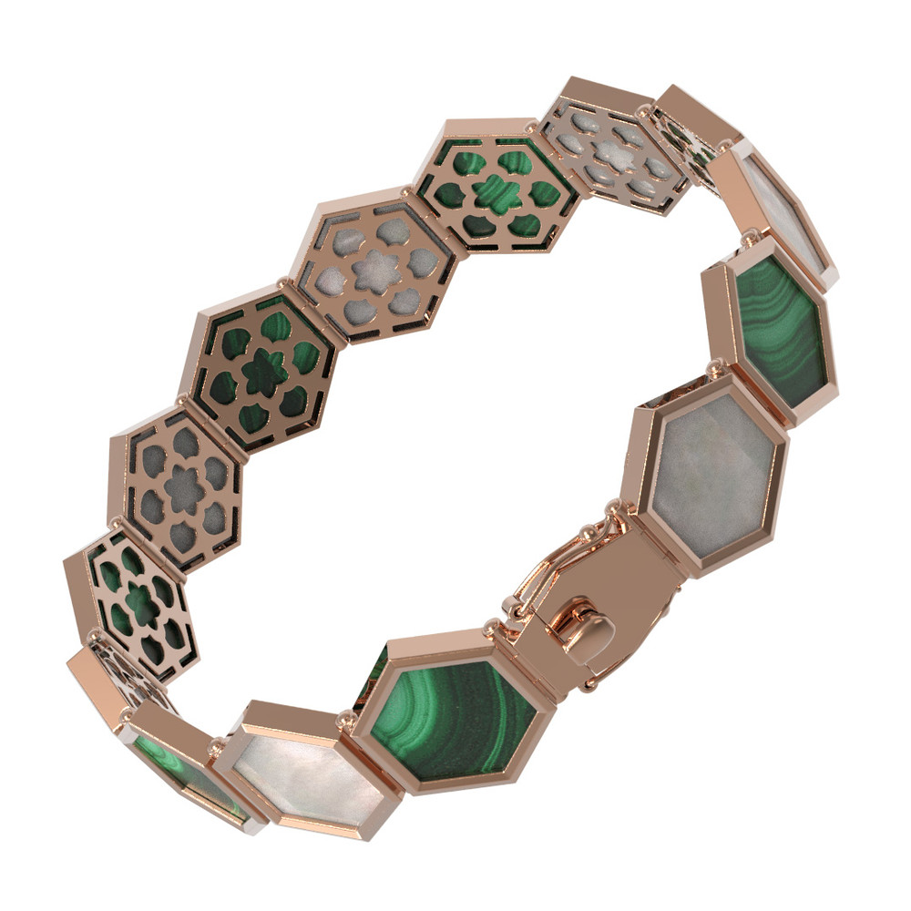 Браслет из золота c малахитом и перламутром