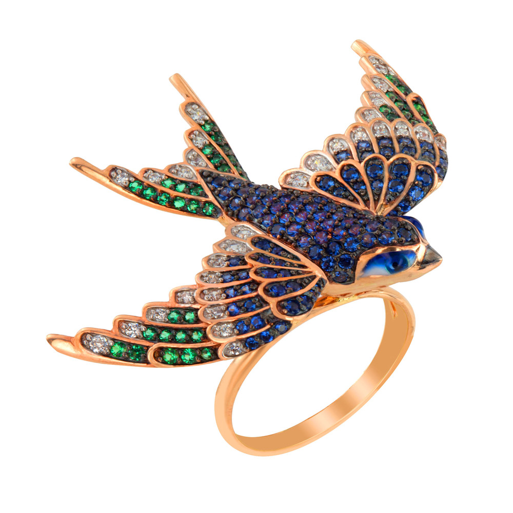 Кольцо из золота c эмаль и фианитом