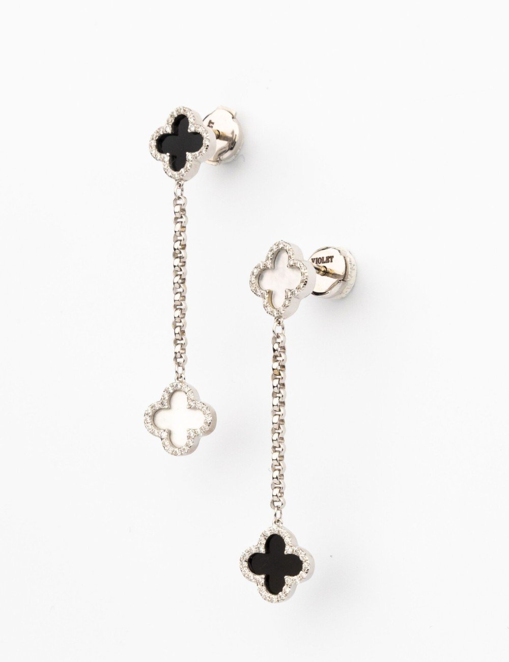 Серьги из белого золота 585 пробы c бриллиантами, ониксом и перламутром