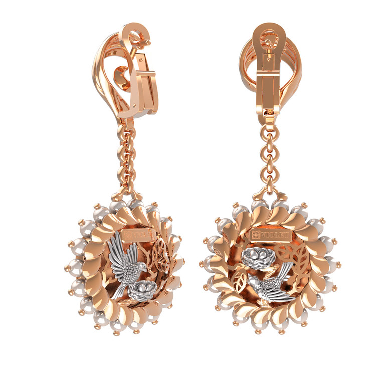 Серьги из золота c эмаль и жемчугом