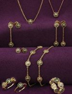Серьги из лимонного золота 585 пробы c бриллиантами, малахитом и перламутром