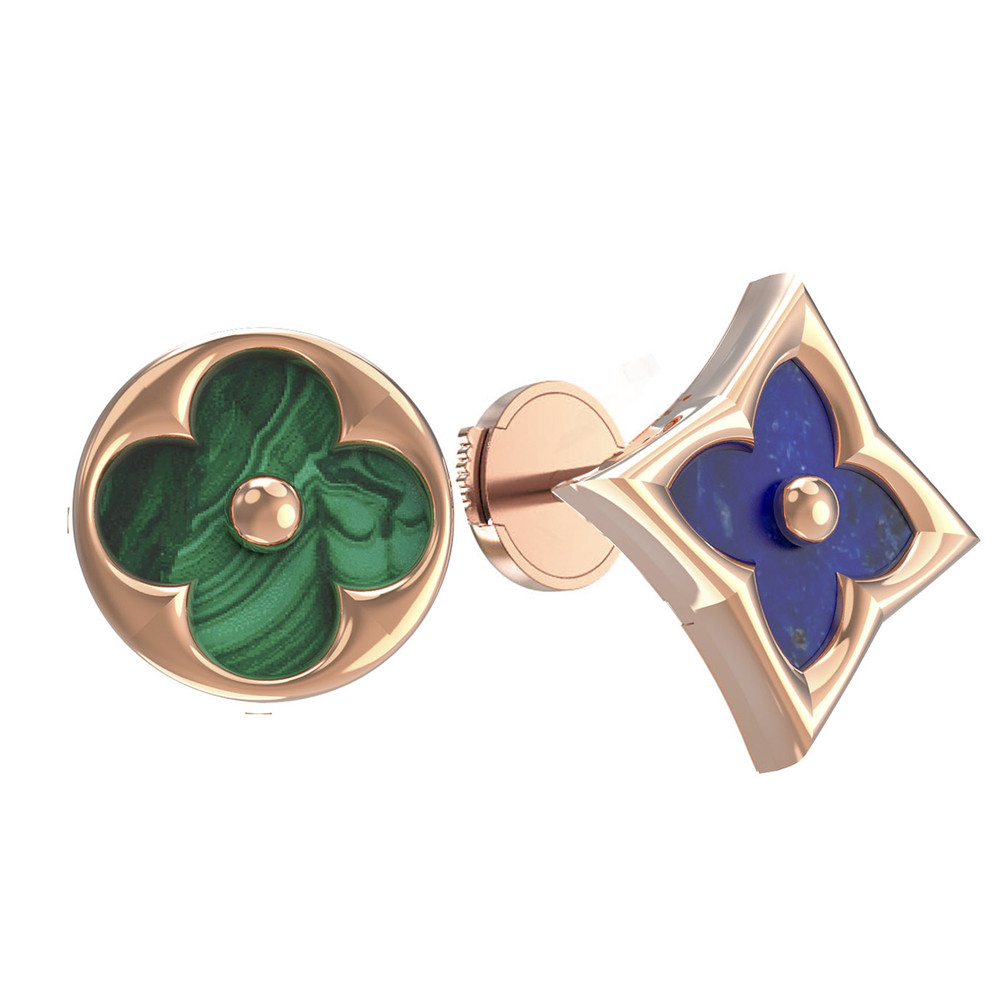 Серьги из золота c лазуритом и малахитом