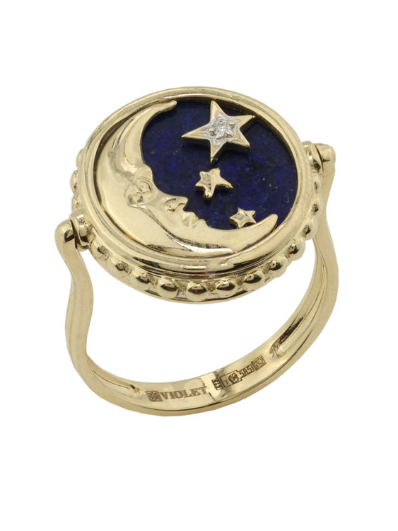 Кольцо из лимонного золота c бриллиантами, лазуритом и перламутром