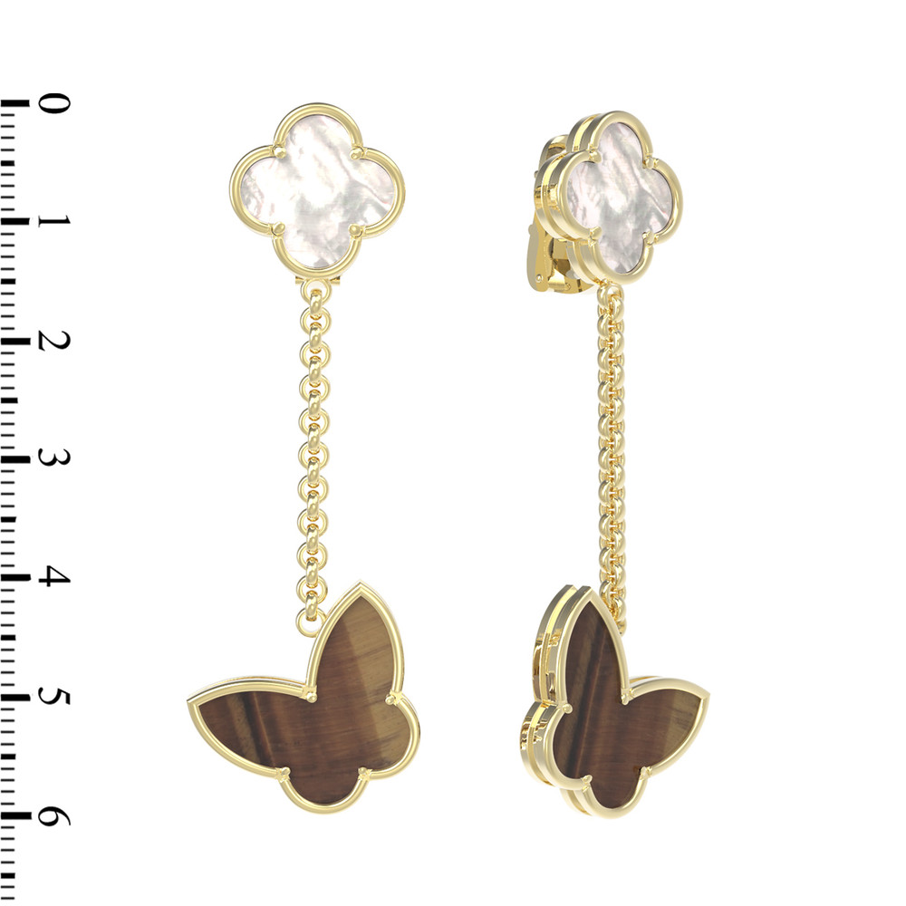 Серьги из лимонного золота c тигровым глазом и перламутром