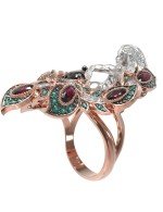 Кольцо из золота 585 пробы c фианитом и гранатом