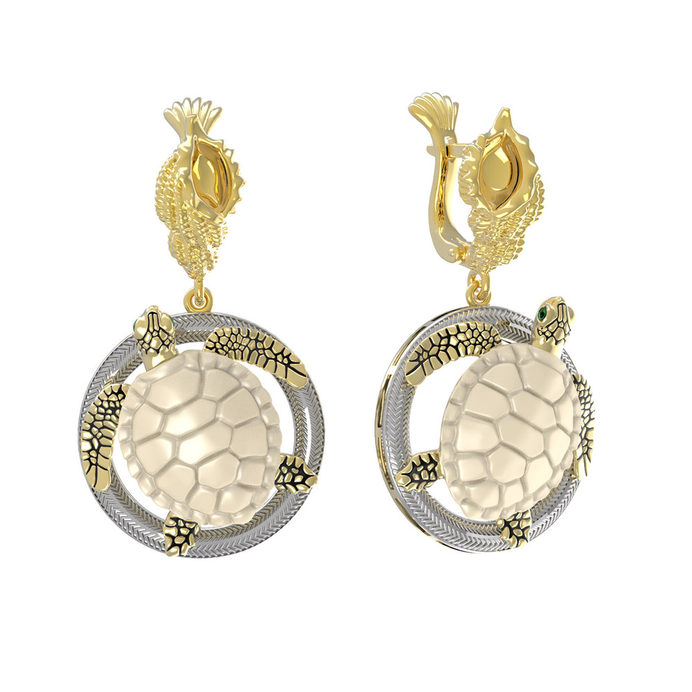 Серьги из лимонного золота c эмаль и бивнем мамонта