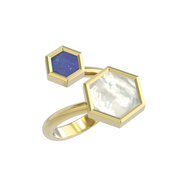 Кольцо из лимонного золота c лазуритом и перламутром