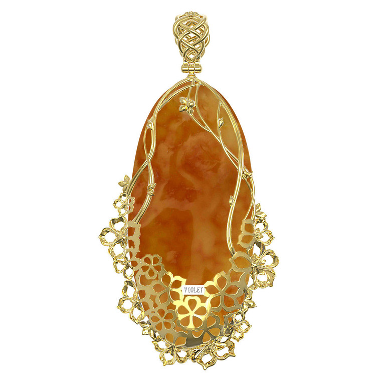 Подвеска из лимонного золота c росписным янтарём