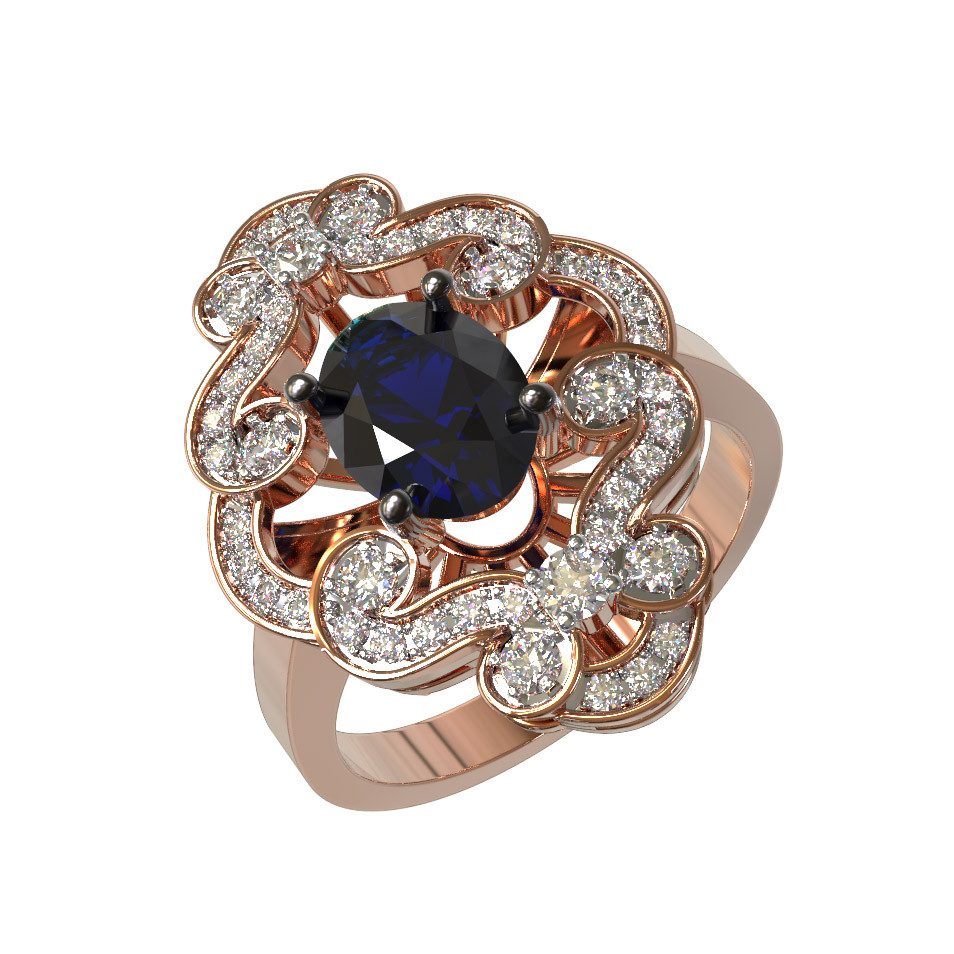 Кольцо из золота c бриллиантами и сапфиром