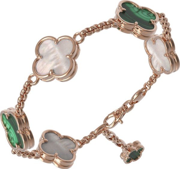 Браслет из золота 585 пробы c малахитом и перламутром