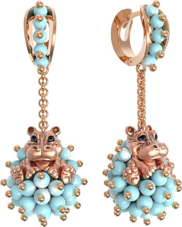 Серьги из золота c эмаль и бирюзой