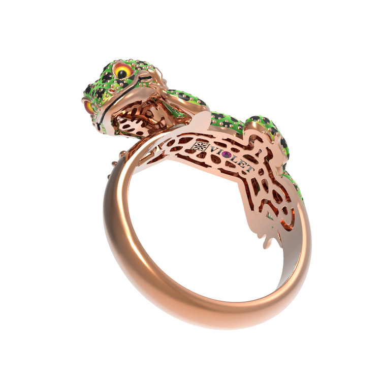 Кольцо из золота c эмаль и рубином